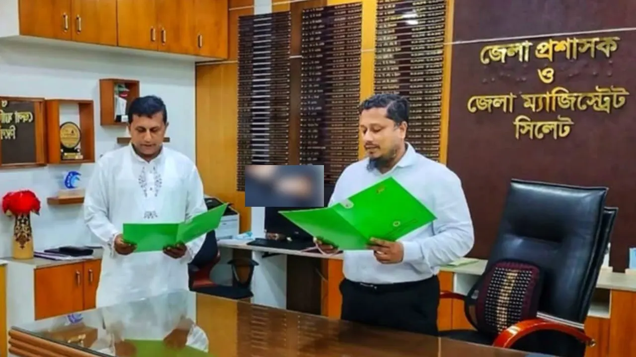 জকিগঞ্জে সাড়ে তিন বছর পর শপথ নিলেন ইউপি চেয়ারম্যান